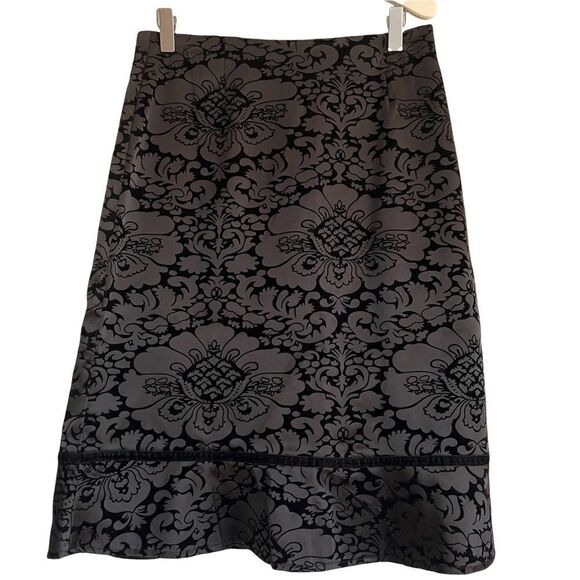 Vintage Miss Lilly Flocked Satin Black Damask A-Line Skirt Small Made in USA - Picture 1 of 6